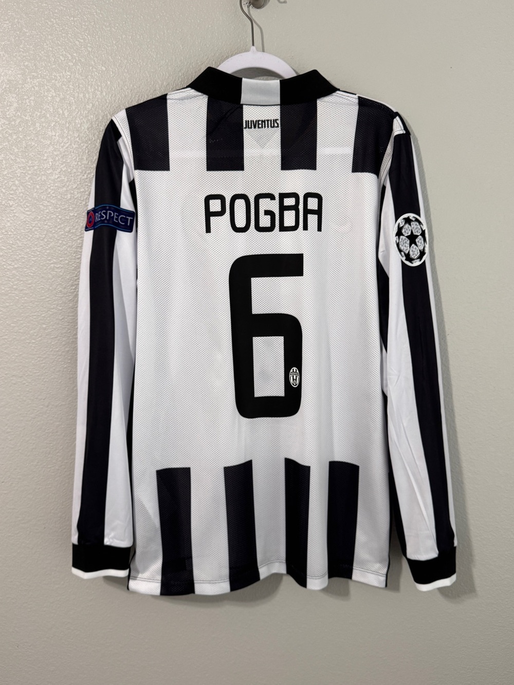Juventus 2014/2015 Pogba UCL home long sleeve white and black soccer jersey